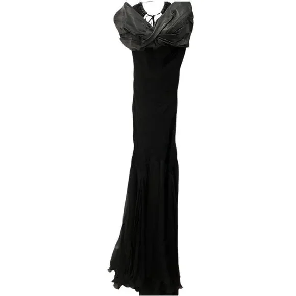 knee length dresses for ladies Leather Chiffon Dress Black / 12 main image 0